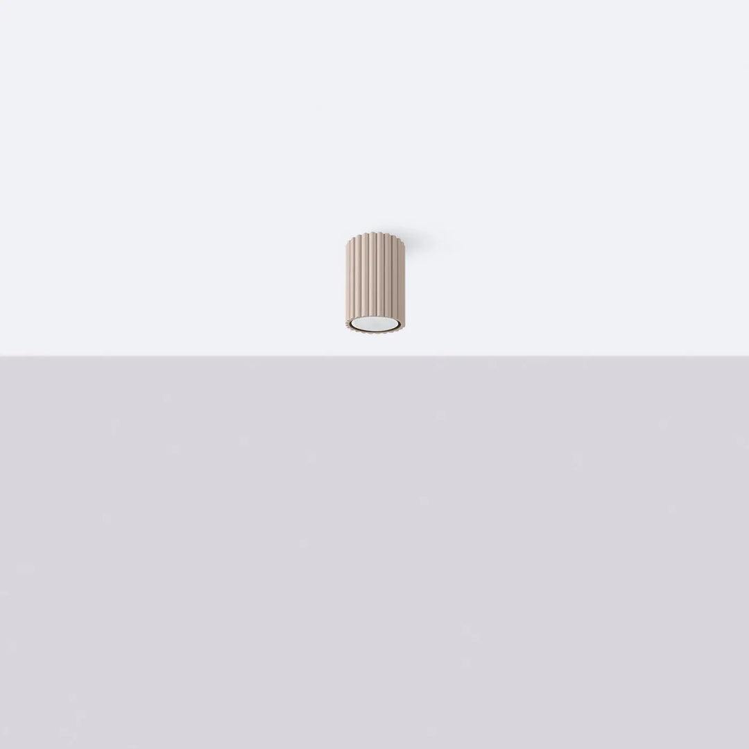 Plafonnier karbon allie design minimaliste beige cylindrique avec ampoules gu10 interchangeables et base blanche circulaire