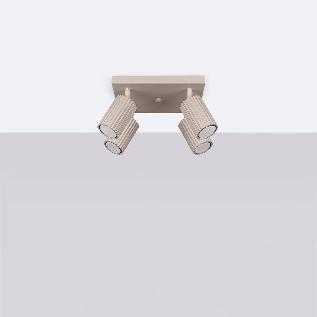 Plafonnier karbon allie design minimaliste en taupe avec deux têtes cylindriques ajustables à ampoules gu10 interchangeables