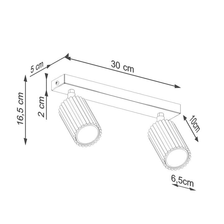 Luminaire plafonnier karbon 2 taupe avec ampoules gu10 interchangeables design minimaliste et têtes cylindriques râpées