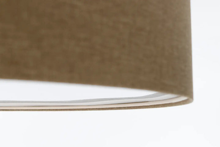 Luminaire plafonnier boho elegant marron gris avec abat-jour en tissu tan texturé et design minimaliste propre