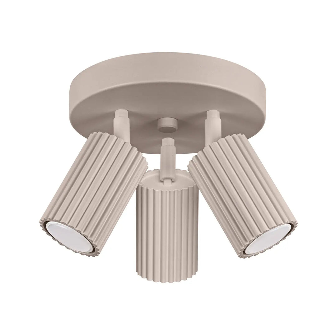 Plafonnier karbon allie trois lampes taupe réglables avec ampoules gu10 interchangeables et design minimaliste mat
