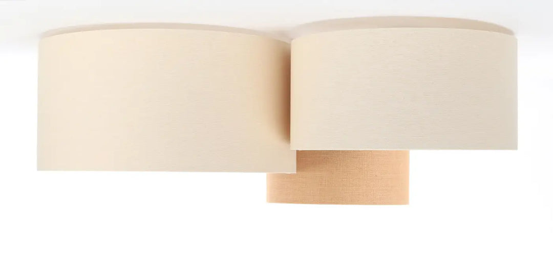 Luminaire plafonnier trio boho crème caramel avec abat-jour en tissu crème naturel au design moderne minimaliste