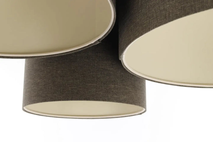 Luminaire plafonnier trio boho elegant en tissu gris foncé texturé avec doublure intérieure écru pour éclairage naturel