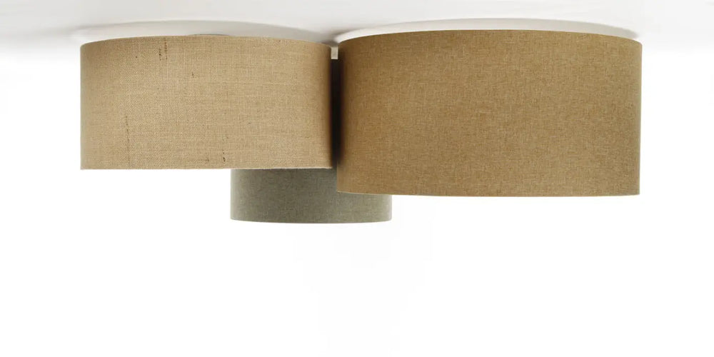 Luminaire plafonnier trio boho elegant avec abat-jour cylindrique beige en lin naturel au design moderne minimaliste