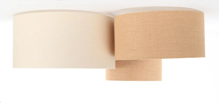 Luminaire plafonnier trio boho avec abat-jour cylindriques crème beige en tissu naturel texturé pour plafond