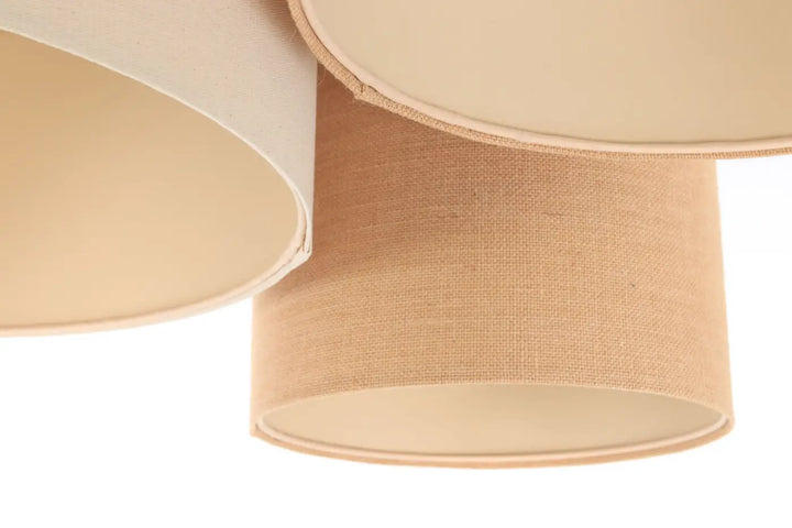 Plafonnier trio boho crème beige avec abat-jour en lin naturel à texture tissée subtile et bords arrondis propres