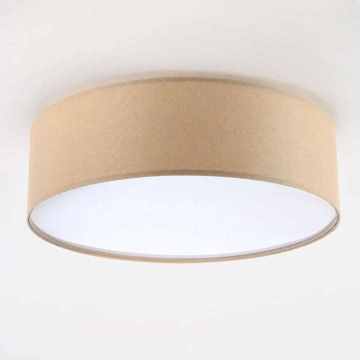 Luminaire plafonnier beige avec abat-jour en tissu beige texturé et diffuseur blanc pour un charme naturel élégant