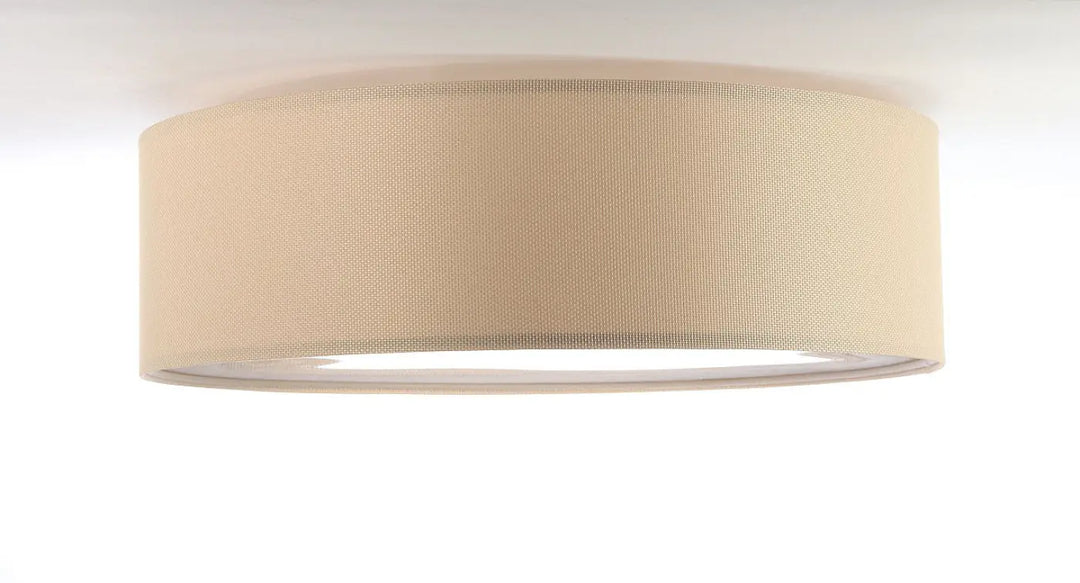 Luminaire plafonnier tissu beige cylindrique en tissu avec charme naturel élégant et diffuseur subtil