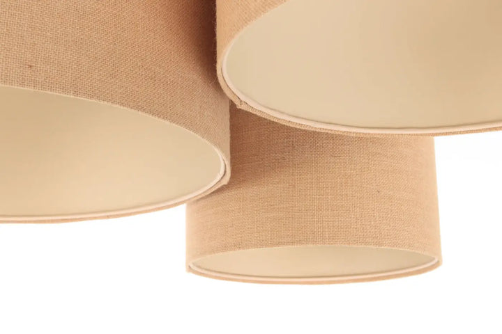 Plafonnier trio boho avec abat-jour en jute beige naturel à tissage texturé et doublure crème