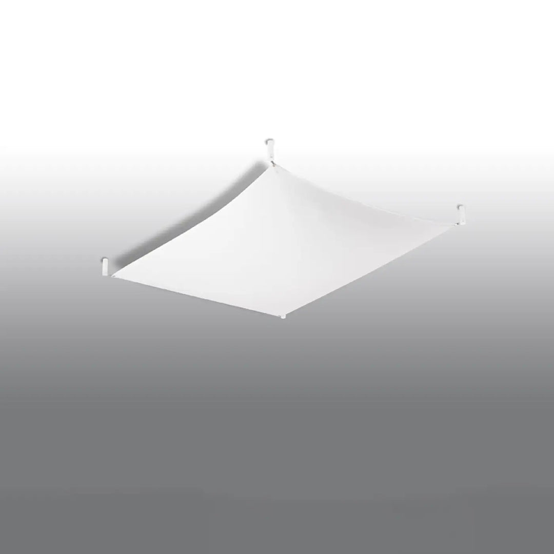 Plafonnier luna 1 blanc avec toile en tissu blanc et crochets aux quatre coins pour un éclairage minimaliste plus facile