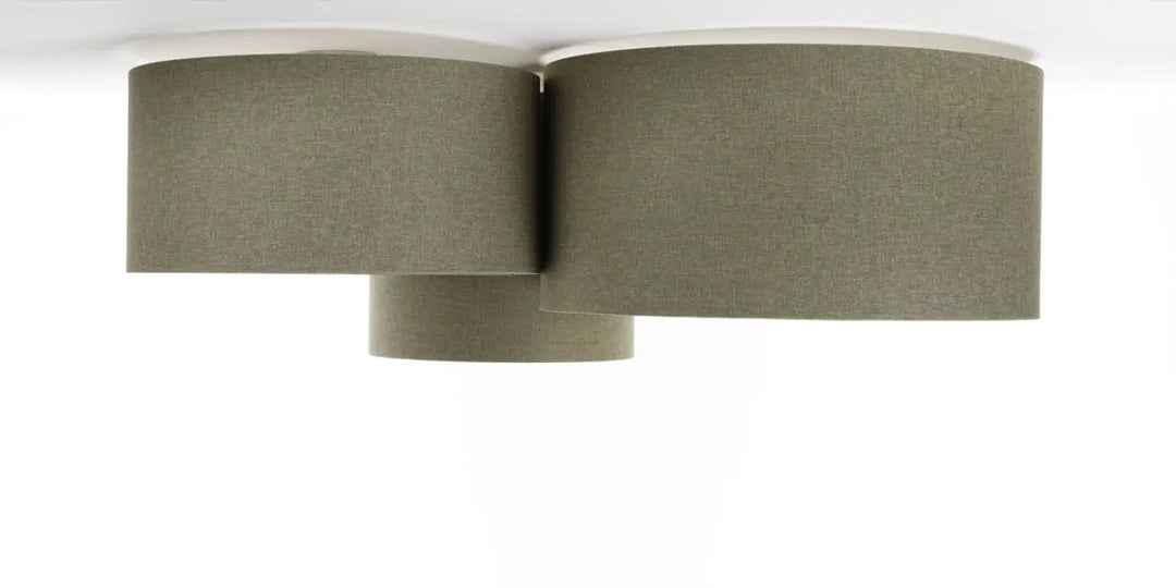 Luminaire plafonnier trio boho elegant avec abat-jour en tissu vert gris naturel à design géométrique minimaliste