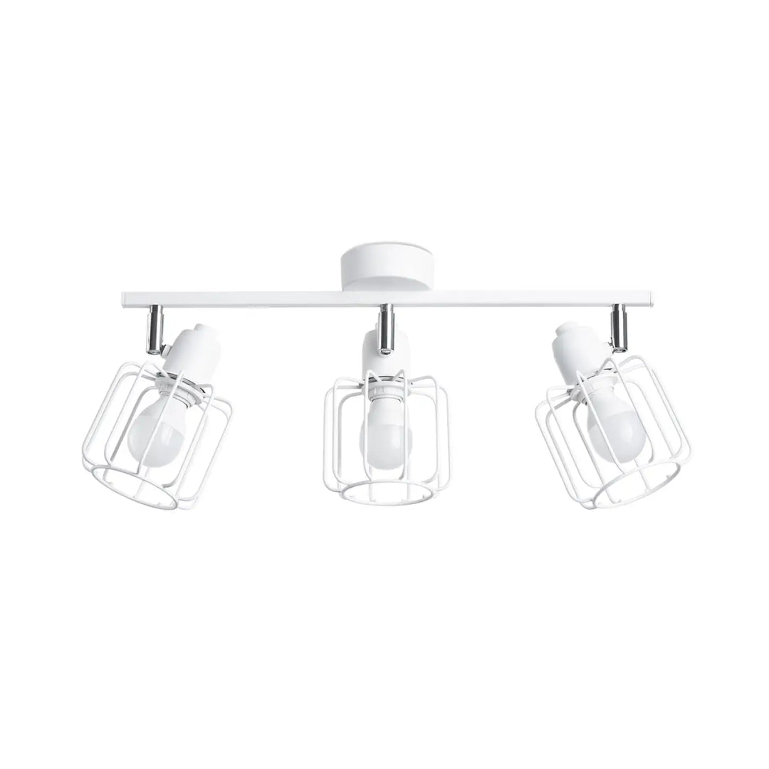 Luminaire plafonnier beluci 3 blanc avec trois spots ajustables et cages métalliques style loft collection beluci