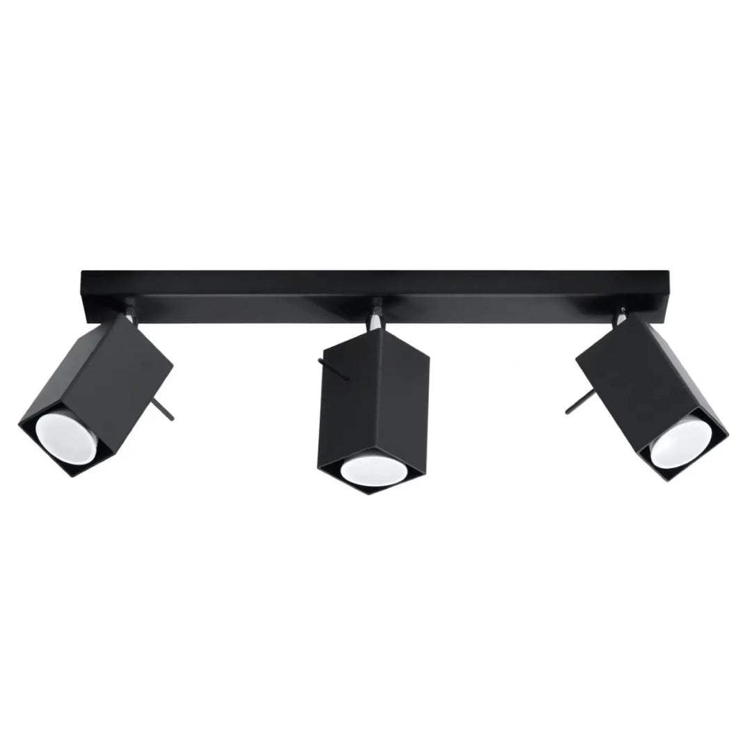 Plafonnier moderne merida 3 noir mat avec trois spots hexagonaux ajustables pour diriger précisément la lumière