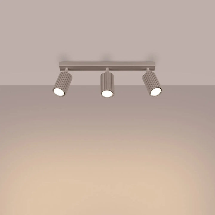 Luminaire plafonnier karbon 3l en nickel brossé taupe avec trois ampoules gu10 interchangeables design minimaliste