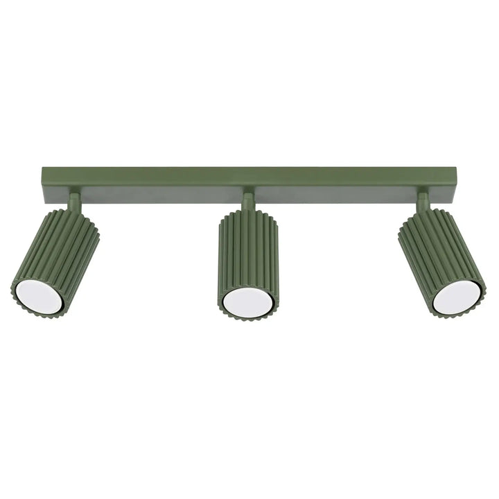 Luminaire plafonnier karbon allie vert olive à trois ampoules gu10 interchangeables avec design minimaliste et abat-jour cannelé