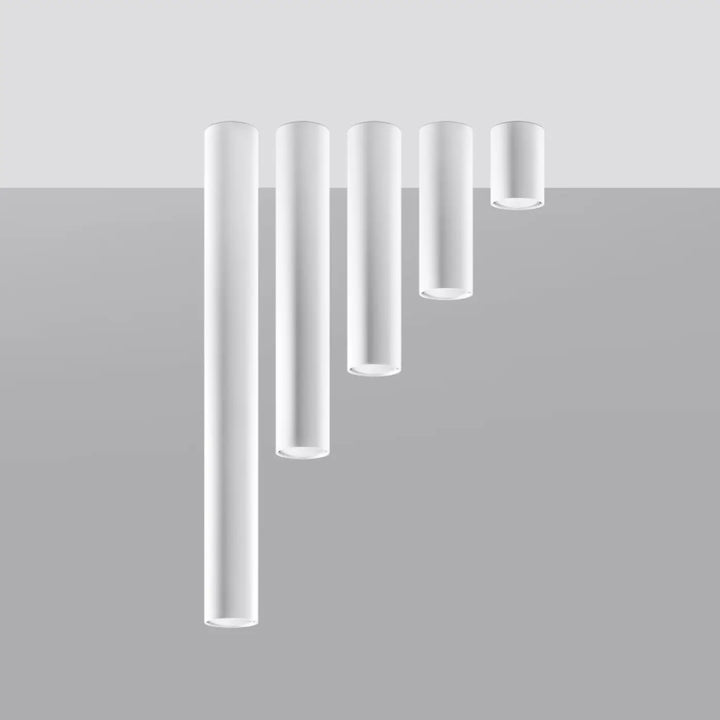 Set de cinq plafonniers lagos blanc cylindriques minimalistes avec abat-jours en verre dépoli pour élégance moderne et lumière fonctionnelle