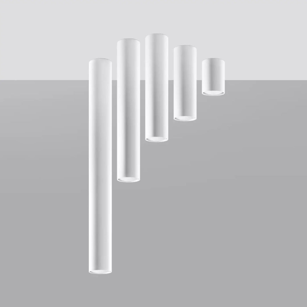 Set de cinq plafonniers lagos blanc cylindriques encastrés avec abat-jour en verre dépoli pour une élégance moderne et lumière fonctionnelle