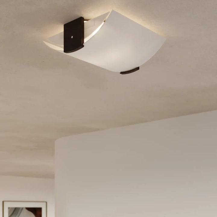 Luminaire plafonnier emilio avec abat-jour en verre dépoli blanc et accents métal bronze foncé design intemporel plafonnier fonctionnel