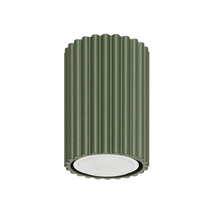 Plafonnier karbon allie vert olive avec ampoules gu10 interchangeables design minimaliste et structure cylindrique côtelée