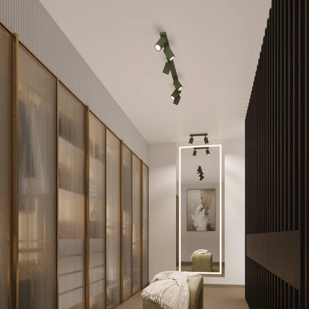Luminaire plafonnier karbon 10 vert olive avec spots réglables et ampoules gu10 interchangeables design minimaliste
