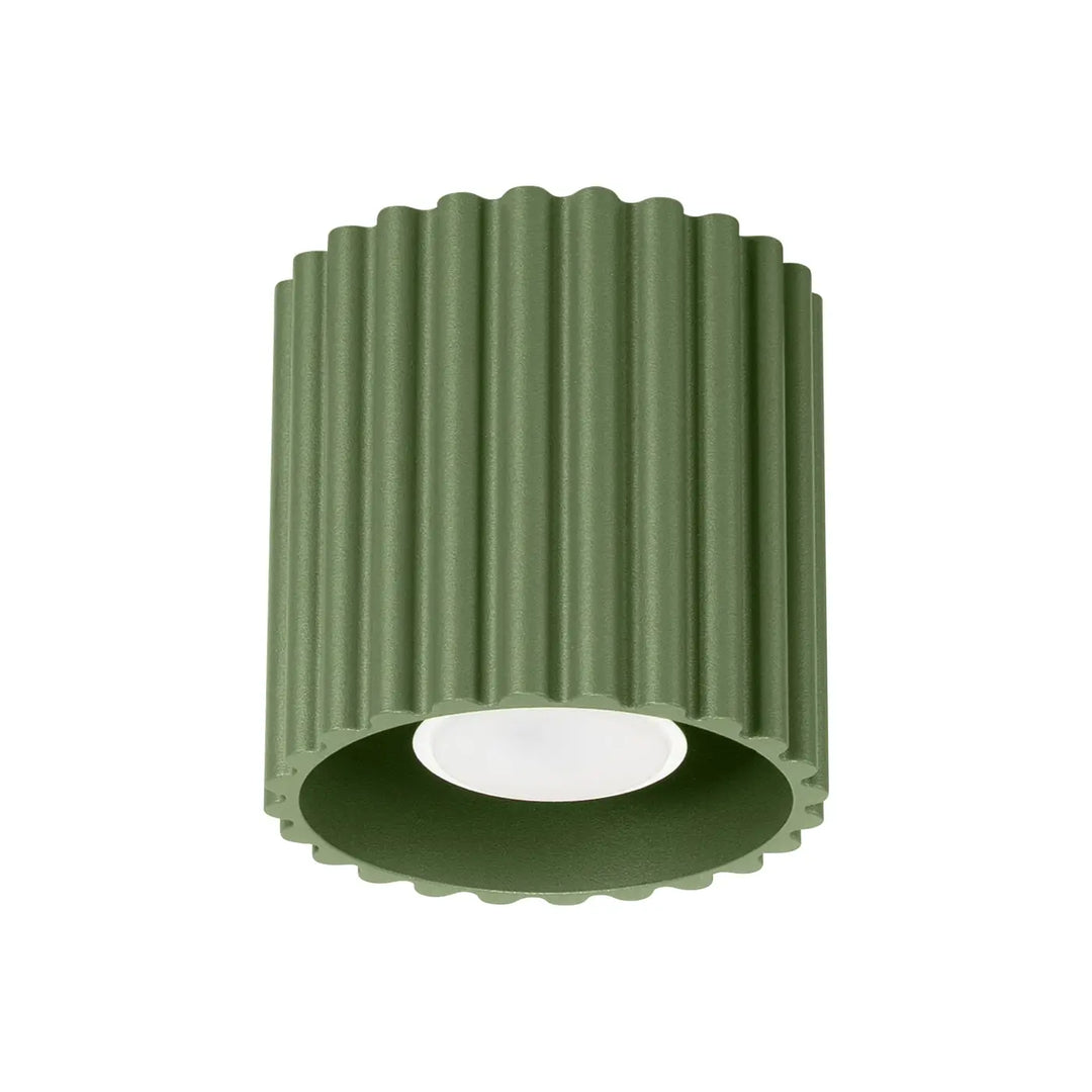 Luminaire plafonnier aura 1 vert olive forme unique inspirée avec lumière blanche intérieure cylindrique côtelée recessed