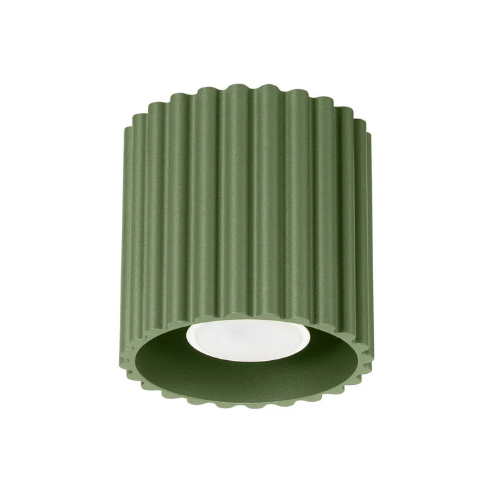 Luminaire plafonnier aura 1 vert olive forme unique inspirée avec lumière blanche intérieure cylindrique côtelée recessed