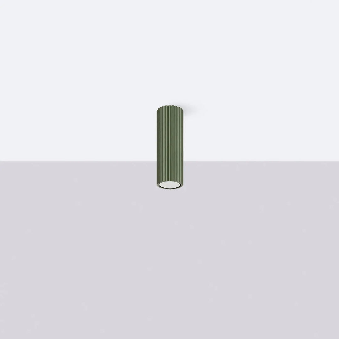 Luminaire plafonnier karbon 20 vert olive en métal ribbé avec ampoules gu10 interchangeables et design minimaliste