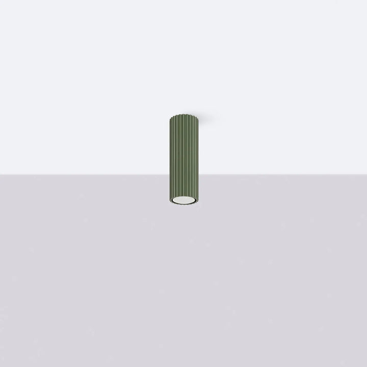 Luminaire plafonnier karbon 20 vert olive en métal ribbé avec ampoules gu10 interchangeables et design minimaliste