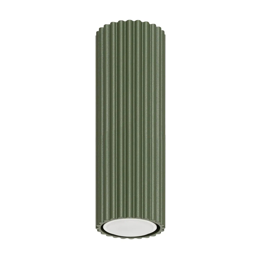 Plafonnier karbon allie design minimaliste vert olive avec ampoules gu10 interchangeables et structure cylindrique côtelée