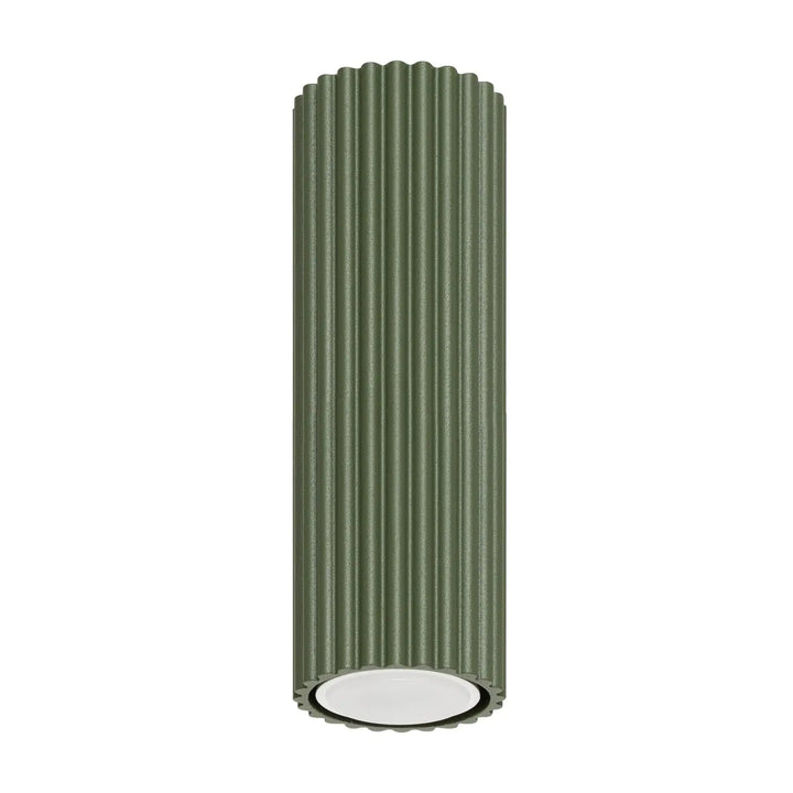 Plafonnier karbon allie design minimaliste vert olive avec ampoules gu10 interchangeables et structure cylindrique côtelée
