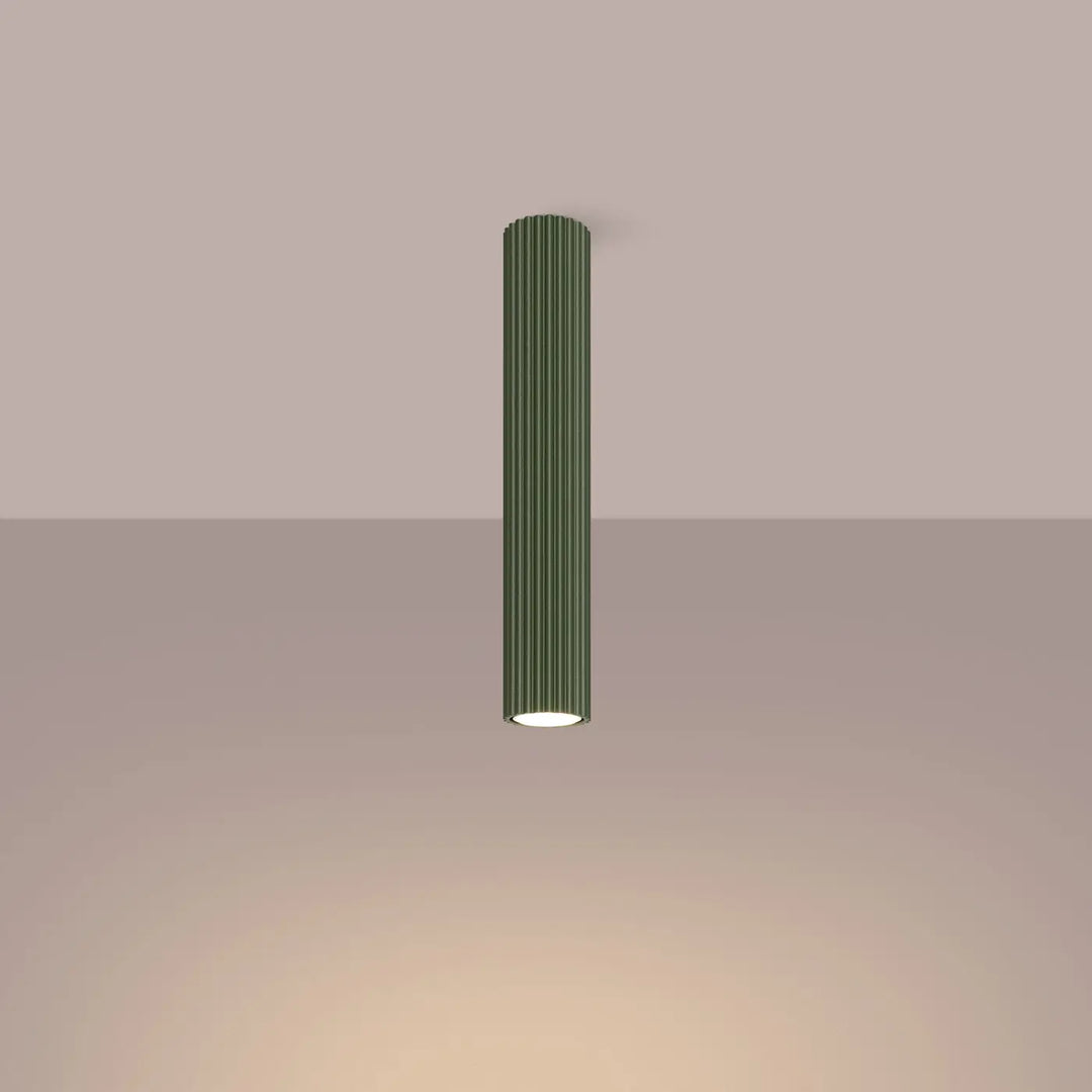 Plafonnier karbon allie olive vert avec ampoules gu10 interchangeables design minimaliste et base illuminée chaude