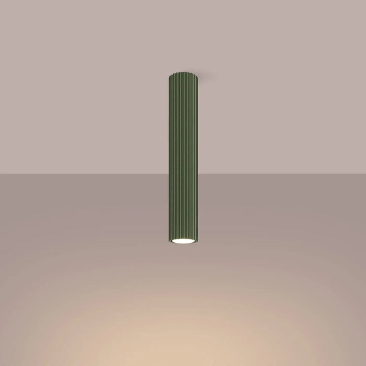 Plafonnier karbon allie olive vert avec ampoules gu10 interchangeables design minimaliste et base illuminée chaude