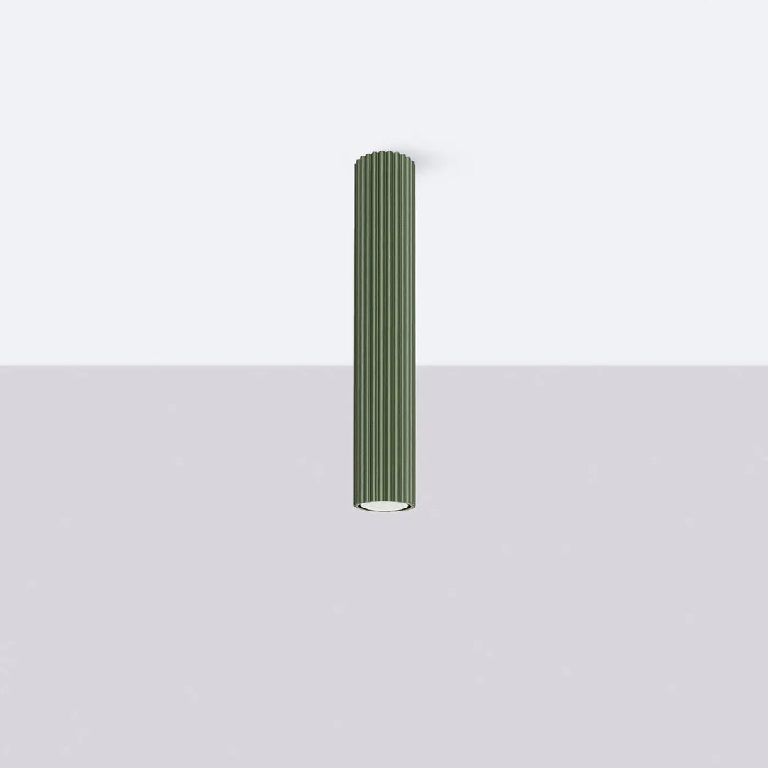 Plafonnier karbon allie design minimaliste cylindrique en vert olive avec ampoules gu10 interchangeables ribbées