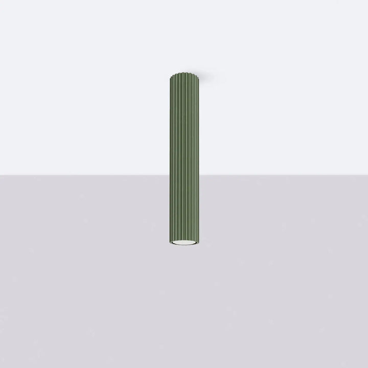 Plafonnier karbon allie design minimaliste cylindrique en vert olive avec ampoules gu10 interchangeables ribbées
