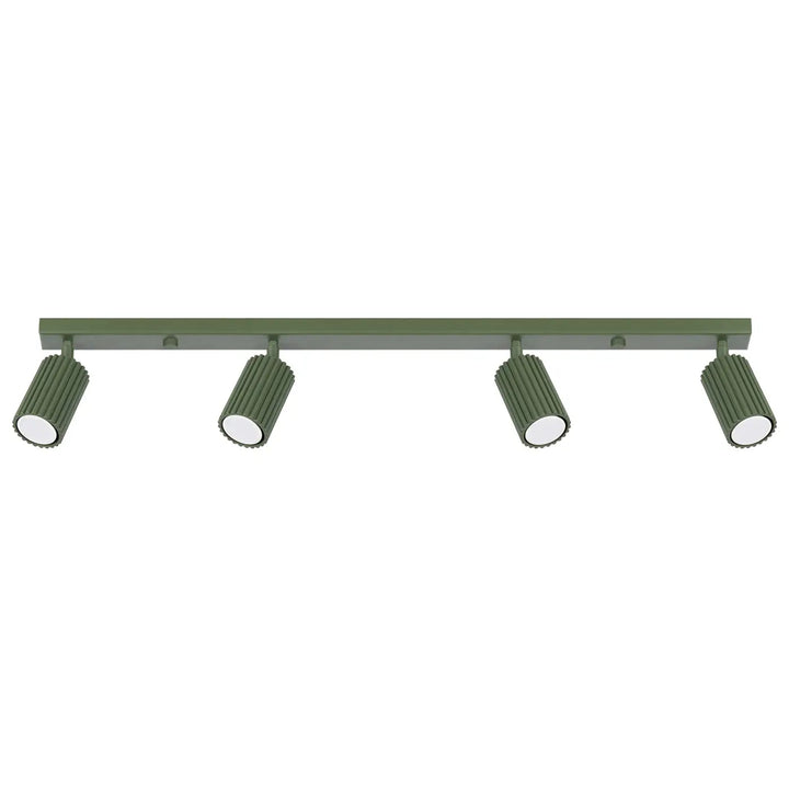 Plafonnier karbon allie en métal vert olive avec quatre spotlights cylindriques et ampoules gu10 interchangeables design minimaliste