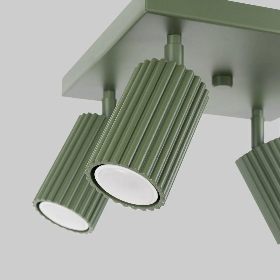 Luminaire plafonnier karbon 4 vert olive avec ampoules gu10 interchangeables et design minimaliste en métal nervuré