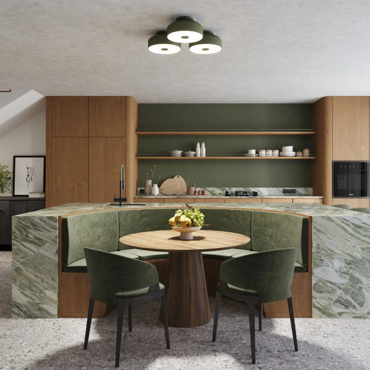 Luminaire plafonnier omiq vert olive allie simplicité et design exceptionnel avec cadre en bois et plan de travail en marbre