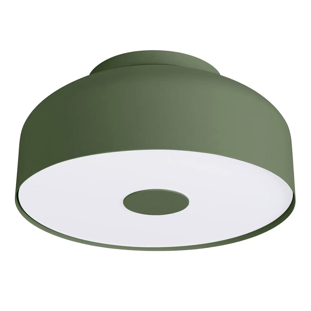 Luminaire plafonnier omiq vert olive allie simplicité et design exceptionnel avec un diffuseur blanc et découpe centrale