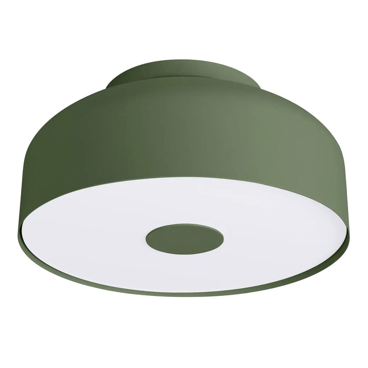 Luminaire plafonnier omiq vert olive allie simplicité et design exceptionnel avec un diffuseur blanc et découpe centrale