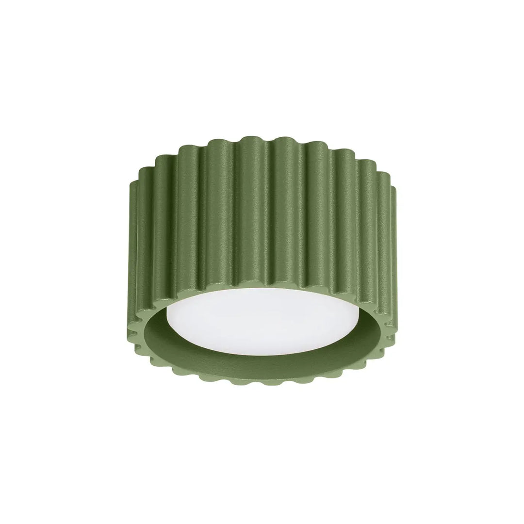 Luminaire plafonnier aura 1 vert olive avec diffuseur blanc circulaire en métal nervuré à forme unique inspirée