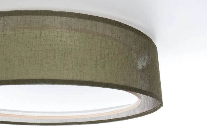 Luminaire plafonnier cylindrique vert olive en lin texturé PURO pour un éclairage intérieur élégant