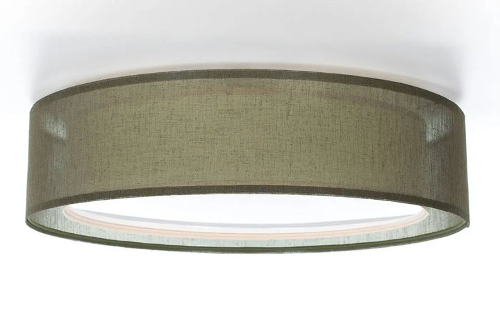 Luminaire plafonnier cylindrique vert olive en lin avec une lueur intérieure subtile design moderne pu ro