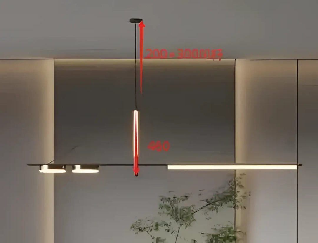 Suspension luminaire restih minimaliste moderne avec abat-jour cylindrique noir et tige métallique fine au-dessus d’une étagère en verre
