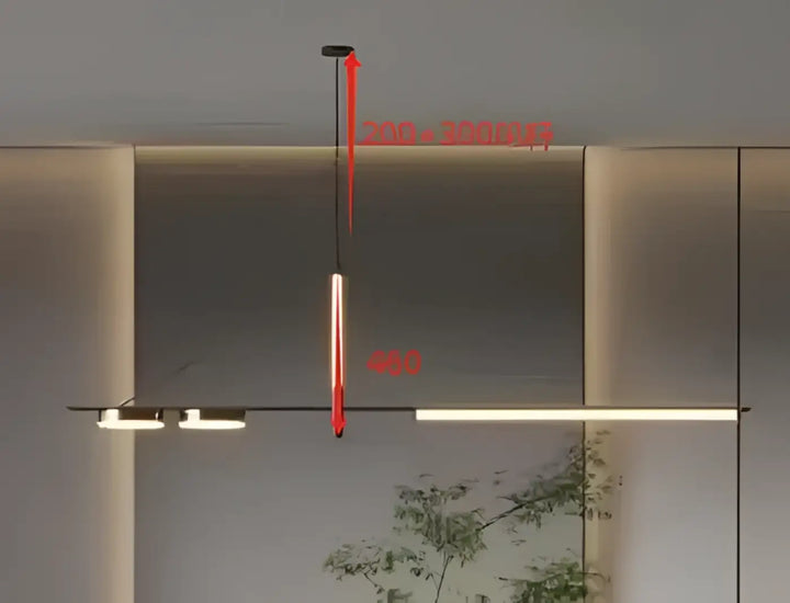 Suspension luminaire restih minimaliste moderne avec abat-jour cylindrique noir et tige métallique fine au-dessus d’une étagère en verre