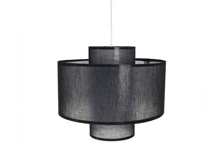 Suspension luminaire twin noire double en maille avec abat-jour cylindrique superposé pour éclairage moderne