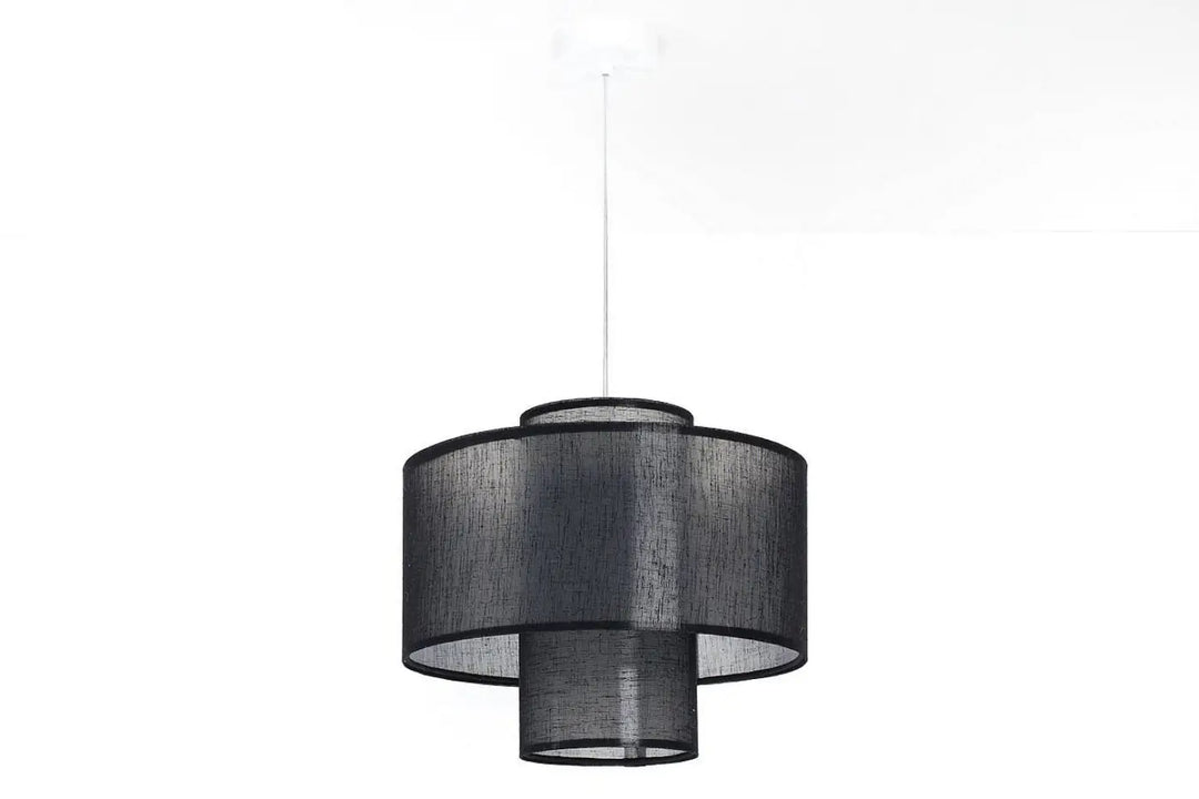 Suspension noire double en tissu noir à étages avec design moderne pour éclairage intérieur élégant