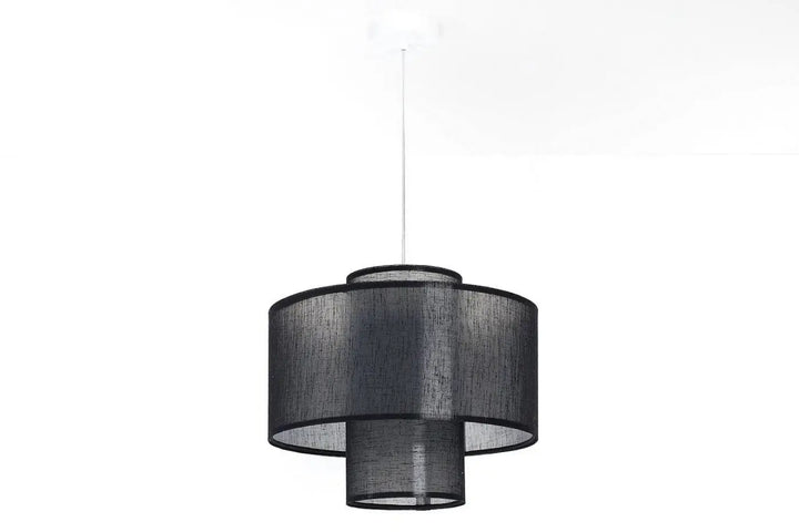 Suspension noire double en tissu noir à étages avec design moderne pour éclairage intérieur élégant