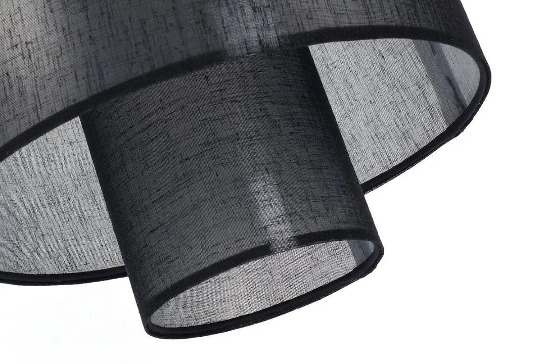 Suspension luminaire noire double en tissu texturé avec design cylindrique superposé pour éclairage moderne