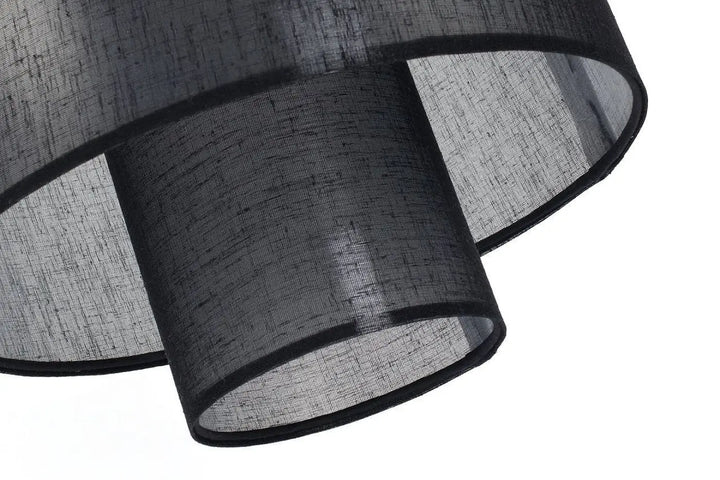Suspension luminaire noire double en tissu texturé avec design cylindrique superposé pour éclairage moderne