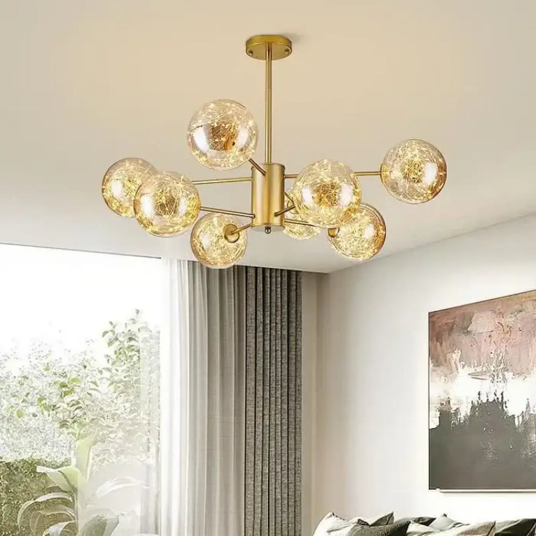 Lustre suspension luminaire andrel en laiton doré avec globes en verre craquelé pour salle à manger design moderne